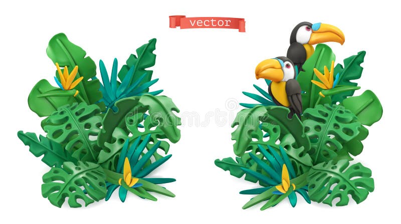 Tropische Blätter Design. Plasticinekunstillustration. Vektorobjekte stock abbildung