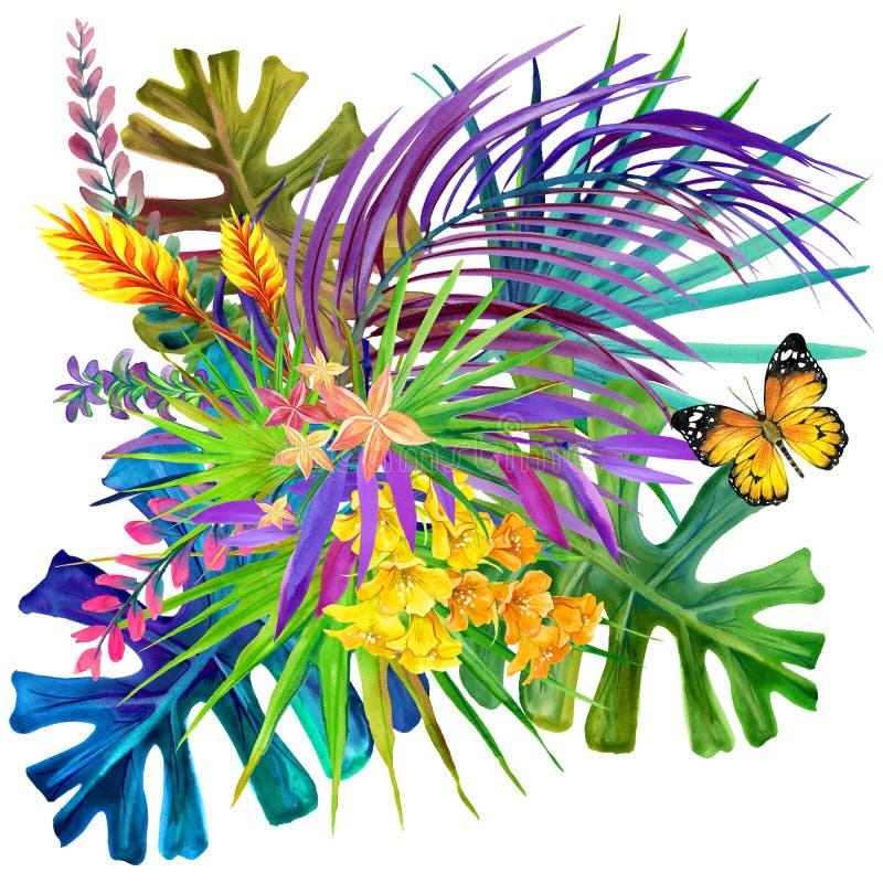 Tropische Blätter und Blumenhintergrund vektor abbildung Tropische Blätter und Blumenhintergrund vektor abbildung