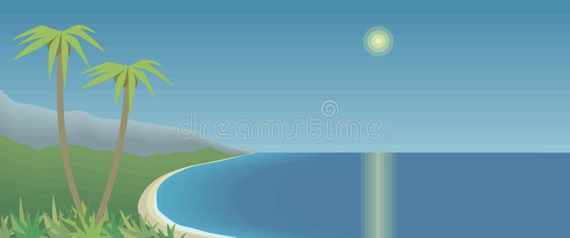Tropische Bucht mit Palmen und Gebirgsazurblauer Seehimmel sonnen der sonnigen Postkartenzeichnungs-Vektor illust Wegreflexion de vektor abbildung Tropische Bucht mit Palmen und Gebirgsazurblauer Seehimmel sonnen der sonnigen Postkartenzeichnungs-Vektor illust Wegreflexion de vektor abbildung