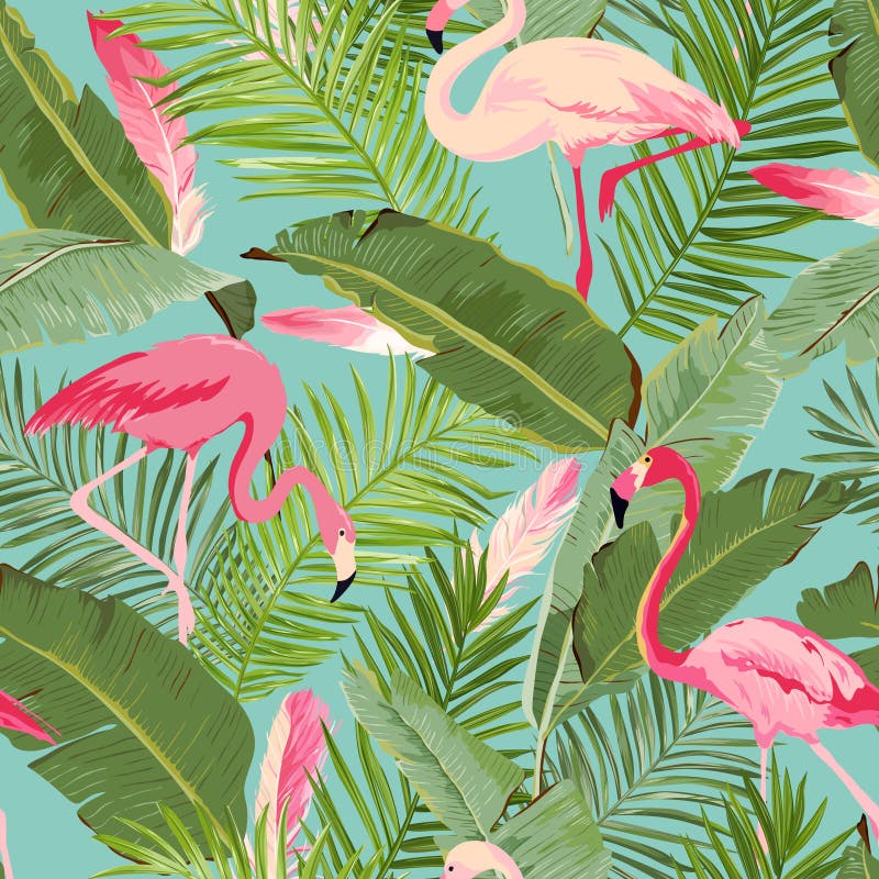 Tropische Naadloze Flamingo en Bloemen de Zomerpatroon Voor Behang, Achtergronden, Texturen, Textiel, Kaarten vector illustratie Tropische Naadloze Flamingo en Bloemen de Zomerpatroon Voor Behang, Achtergronden, Texturen, Textiel, Kaarten vector illustratie
