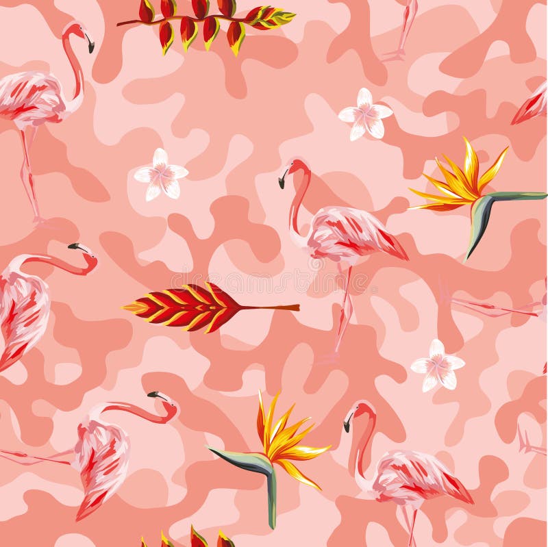 Tropische vector roze camo naadloze achtergrond van de bloemenflamingo vector illustratie Tropische vector roze camo naadloze achtergrond van de bloemenflamingo vector illustratie