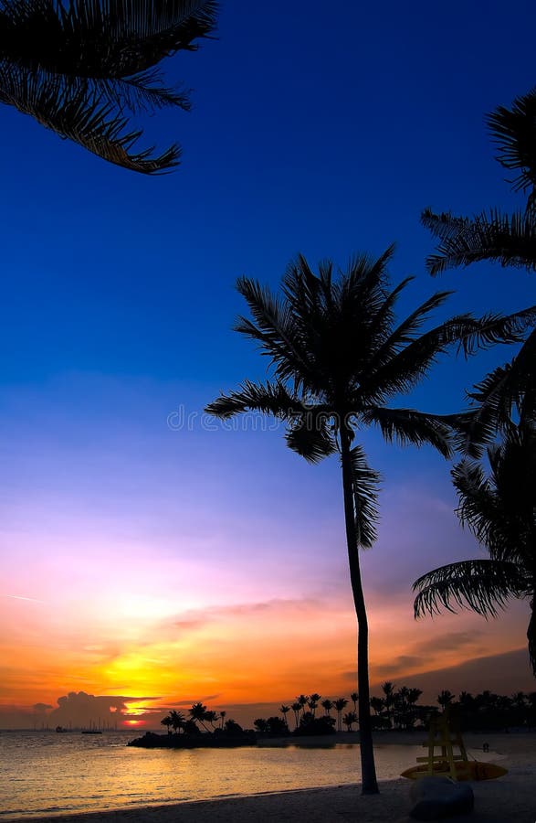 Sunset on a tropical island's resort beach. Sunset on a tropical island's resort beach