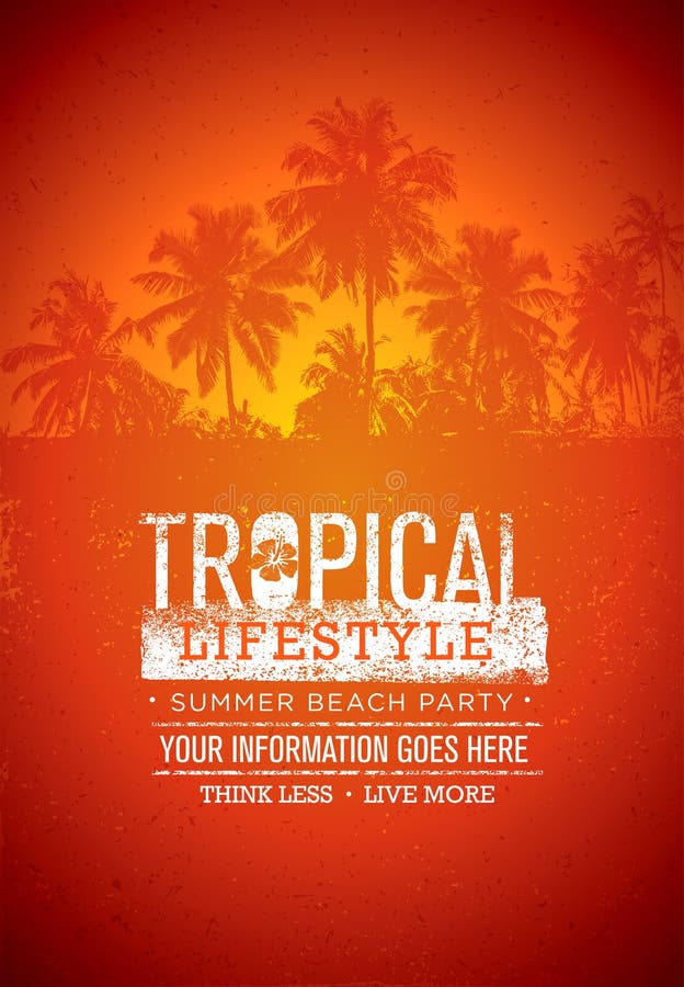 Tropisches Lebensstil-Sommer-Strandfest Kreatives Vektor-Plakat-Konzept Palme auf beunruhigter Hintergrundillustration stock abbildung Tropisches Lebensstil-Sommer-Strandfest Kreatives Vektor-Plakat-Konzept Palme auf beunruhigter Hintergrundillustration stock abbildung