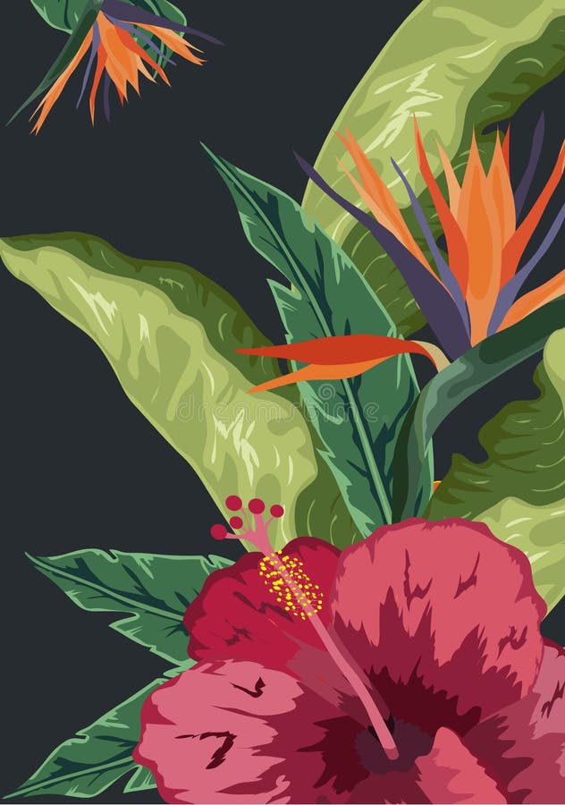 Tropisk bakgrund av palmträd och blommor stock illustrationer Tropisk bakgrund av palmträd och blommor stock illustrationer