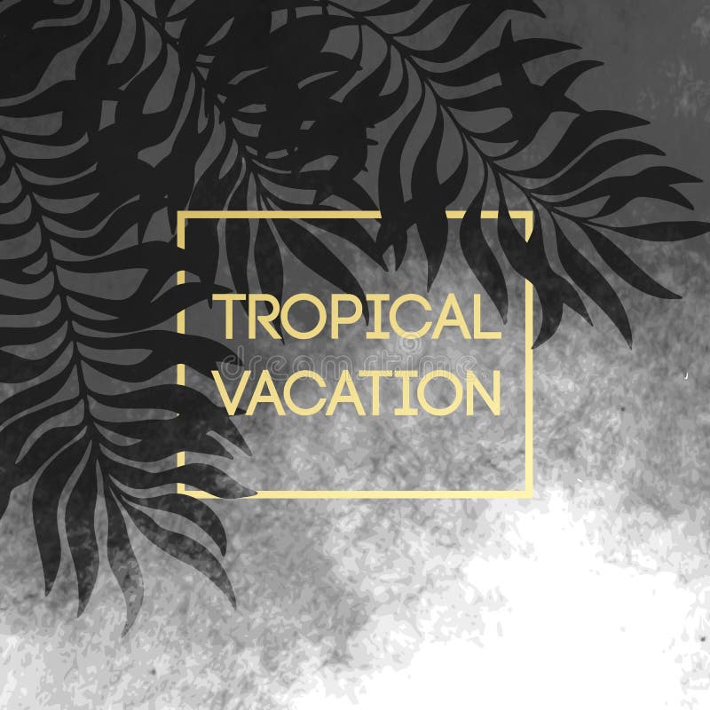 Tropisk bakgrund för sommar av palmblad och guld- text och ram också vektor för coreldrawillustration vektor illustrationer