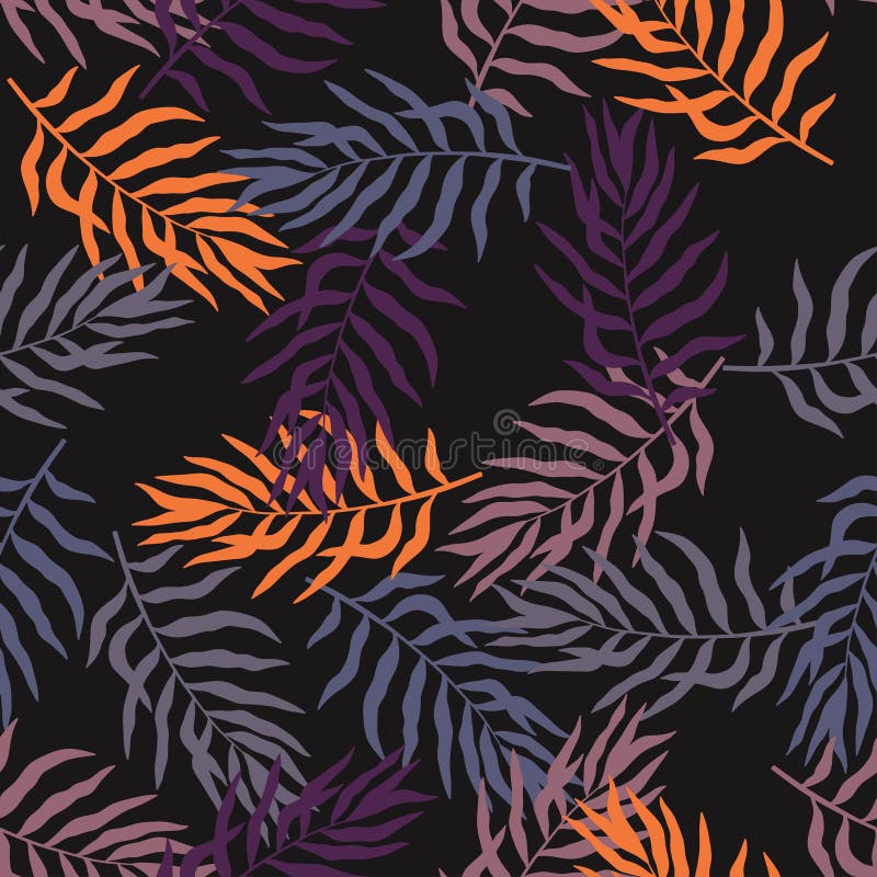 Tropisk bakgrund med palmblad och blommor seamless blom- modell Sommarvektorillustration Plant djungeltryck stock illustrationer Tropisk bakgrund med palmblad och blommor seamless blom- modell Sommarvektorillustration Plant djungeltryck stock illustrationer