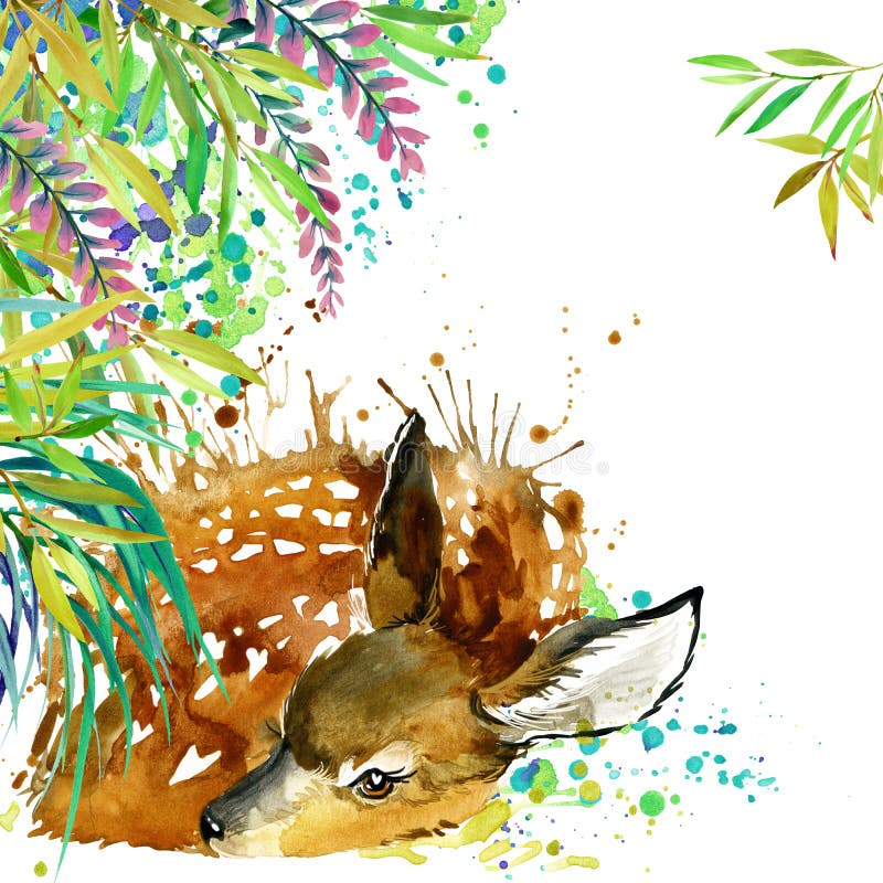 Tropisk exotisk skog, gröna sidor, djurliv, hjort, vattenfärgillustration ovanlig exotisk natur för vattenfärgbakgrund royaltyfri illustrationer Tropisk exotisk skog, gröna sidor, djurliv, hjort, vattenfärgillustration ovanlig exotisk natur för vattenfärgbakgrund royaltyfri illustrationer