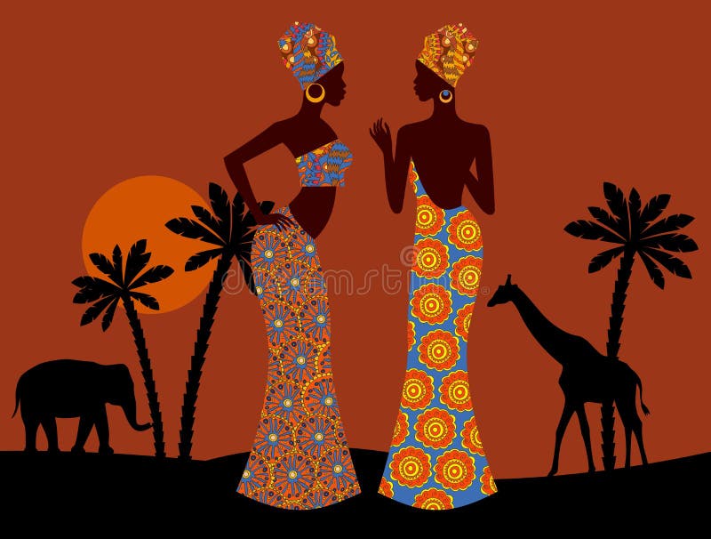 Tropisk liggande härlig svart kvinna afrikansk savannah vektor illustrationer