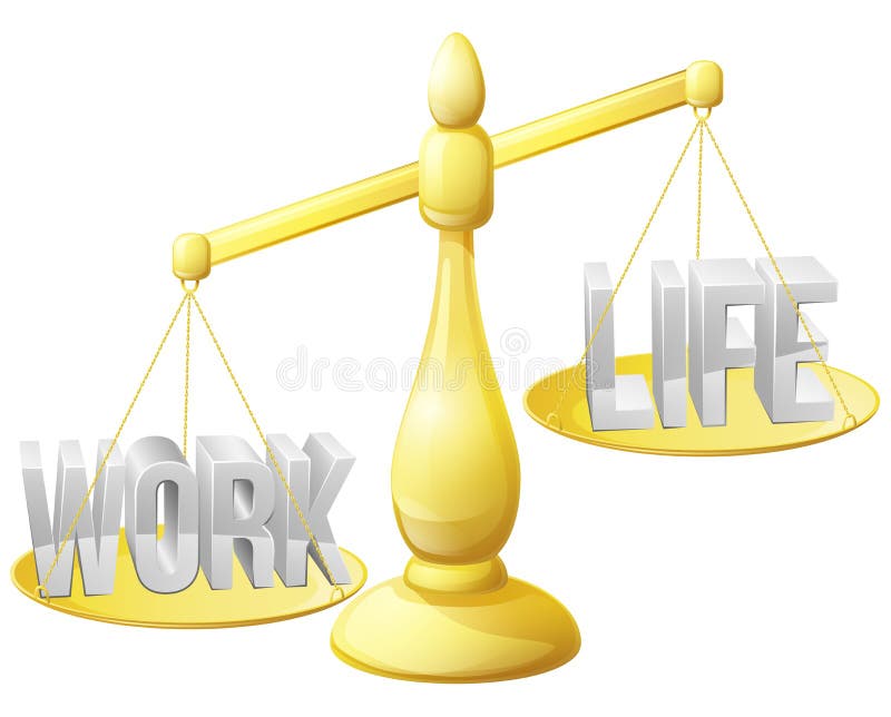 Work life balance concept, work and life on scales with too much work. Work life balance concept, work and life on scales with too much work