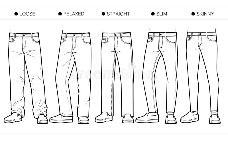 Men jeans denim pants fit types guideline, Stock vector