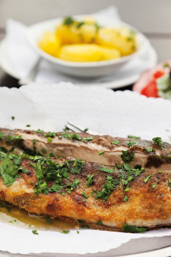 Trout meuniere amandine stock photo. Image of cooking 78878224