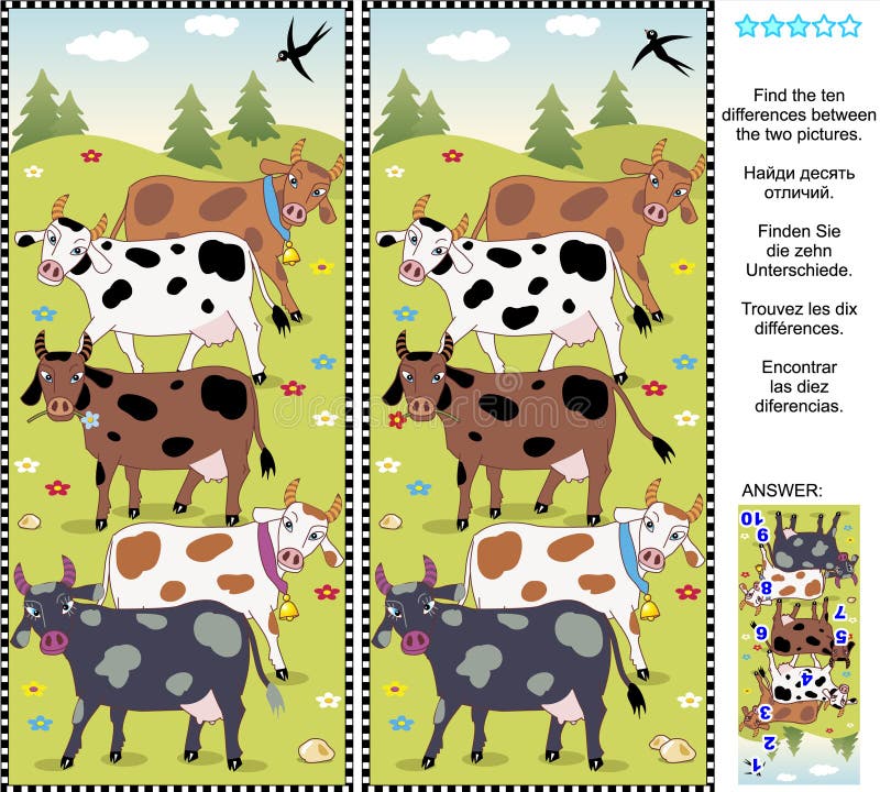 Trouvez le puzzle visuel de différences - vaches illustration libre de droits Trouvez le puzzle visuel de différences - vaches illustration libre de droits