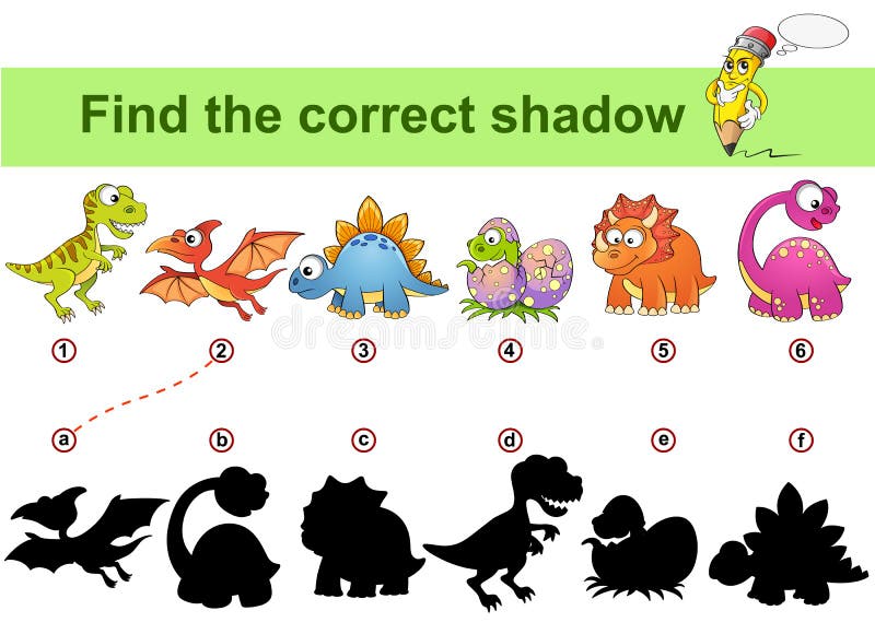 Trovi l'ombra corretta Scherza il gioco educativo dinosaurs