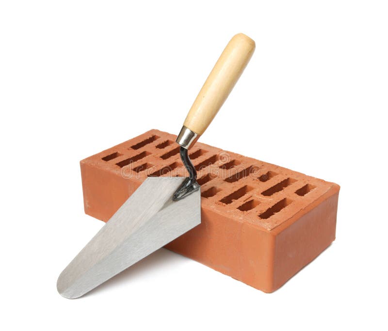 Trowel mit rotem Ziegelstein. lizenzfreies stockbild Trowel mit rotem Ziegelstein. lizenzfreies stockbild