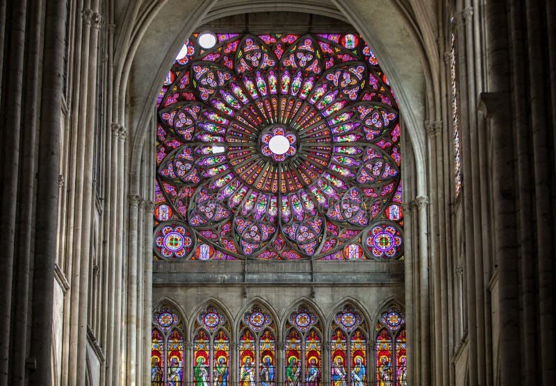 Colorful Stained Glass Windows In Troyes Cathedral Dedicated To Saint Peter And Saint Paul France Editorial Stock Image Image Of Dedicated Architecture