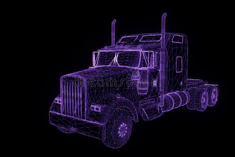 Truck Car in Hologram Wireframe Style. Nice 3D Rendering. stock illustration