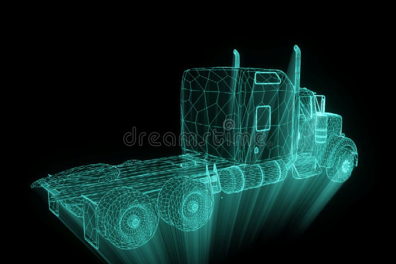 Truck Car in Hologram Wireframe Style. Nice 3D Rendering. vector illustration