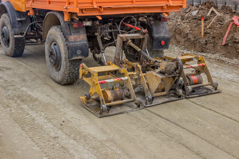 Truck Compacting Gravel at Road Construction Site Stock Image Image