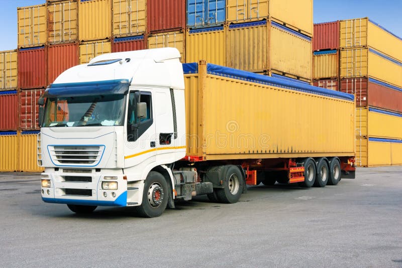 Truck and containers stock photo