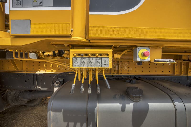 Control levers to unload for a truck what carry concrete. Cistern button stock images, royalty-free photos and pictures
