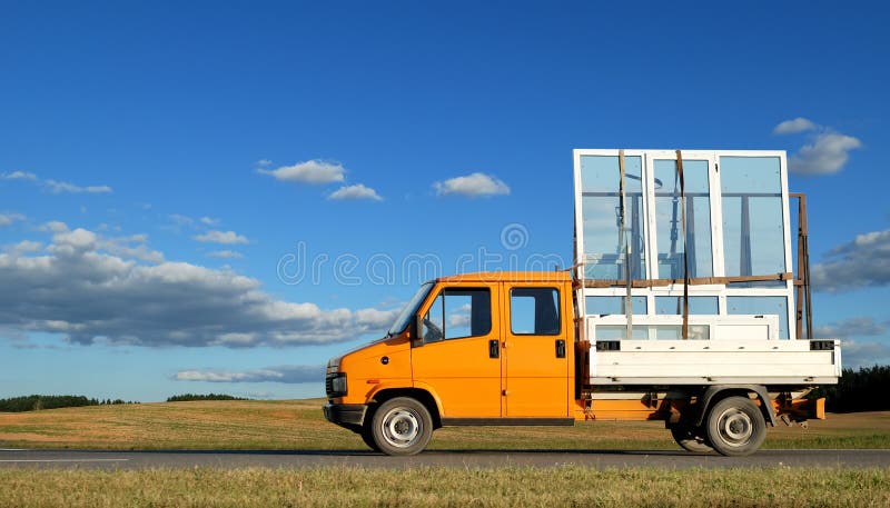 Truck delivering double-glazed winows