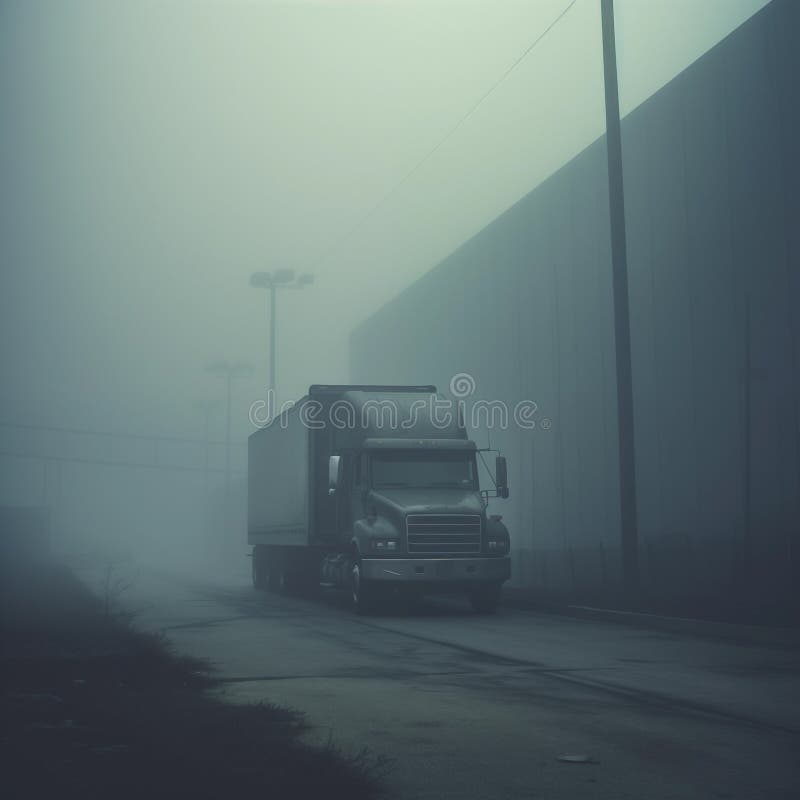Truck entering a distribution center early morning stock illustration