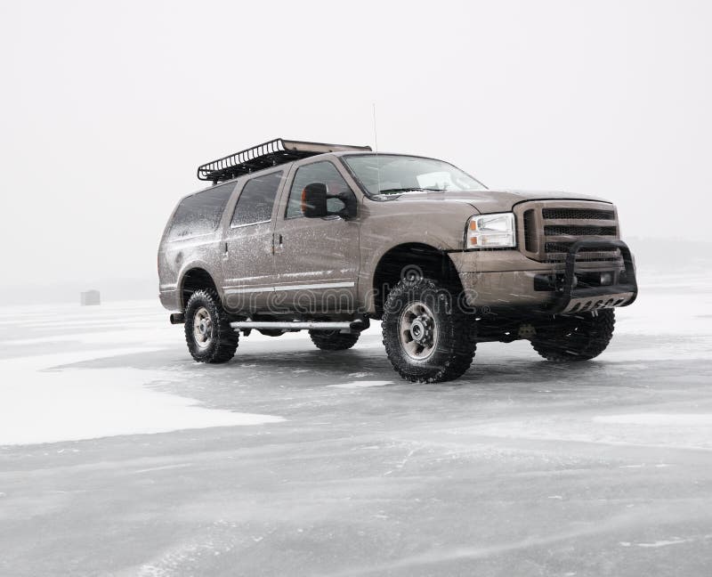 Truck on frozen lake. royalty free stock photo Truck on frozen lake. royalty free stock photo
