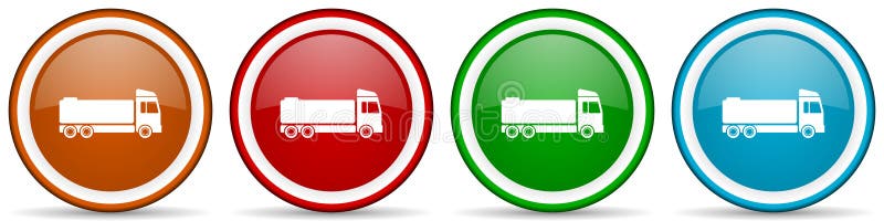 Truck glossy icons, set of modern design buttons for web, internet and mobile applications in four colors options isolated on white background.
