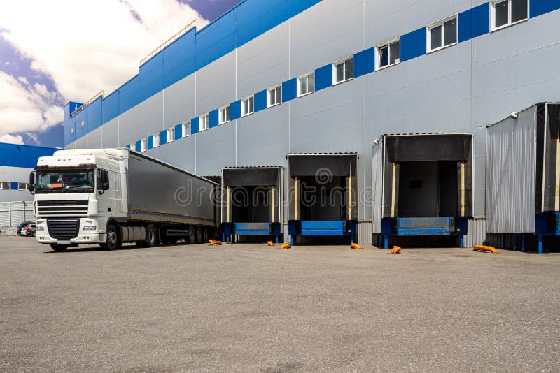 Truck while Loading in a Big Distribution Warehouse Stock Image Image