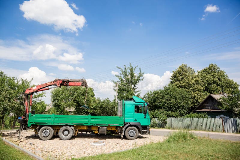 Truck with Mounted Crane Green Color Stock Photo Image of