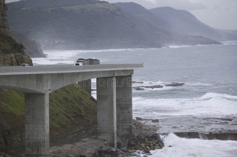 Truck on Sea Cliff Bridge stock photos