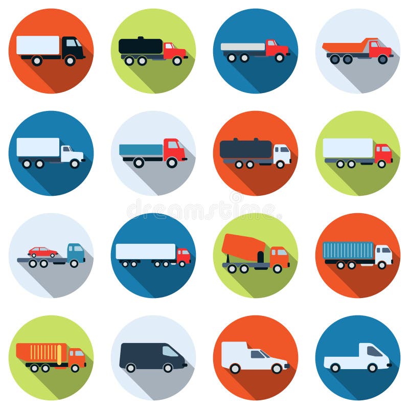 A set of colorful truck and special purpose car vector icons