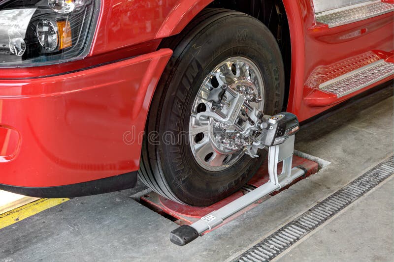 An alignment system for aligning the tires on large over the road trucks.