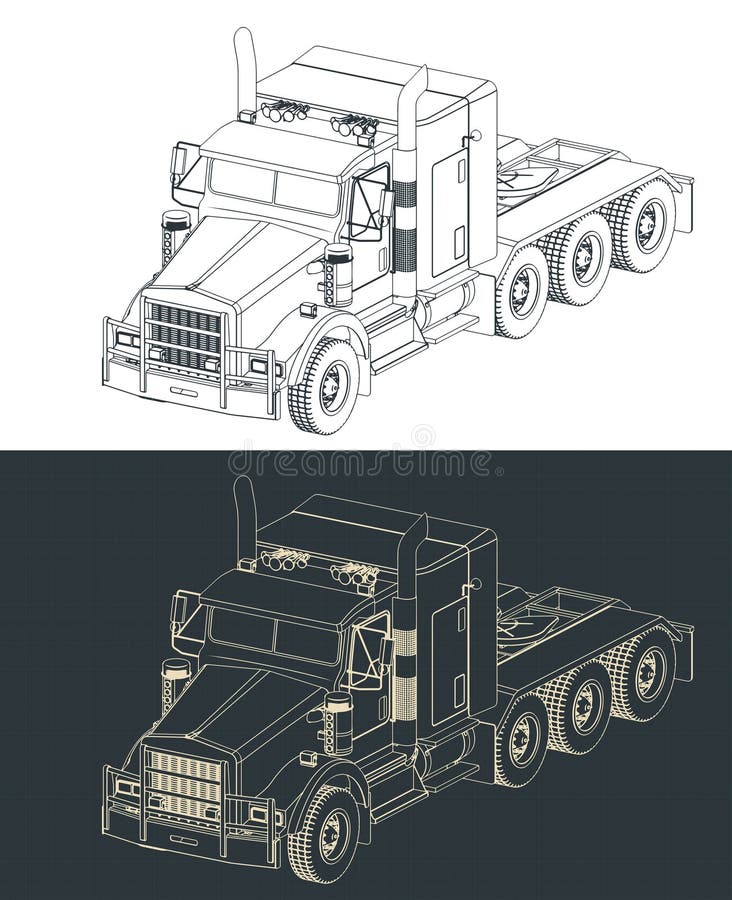 Truck Tractor Isometric Blueprints Stock Vector Illustration of