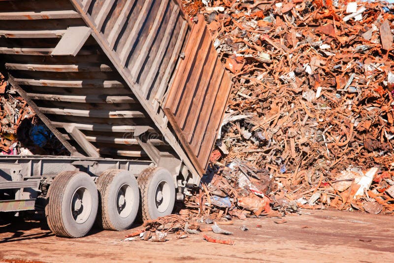 Truck unloading metal scrap