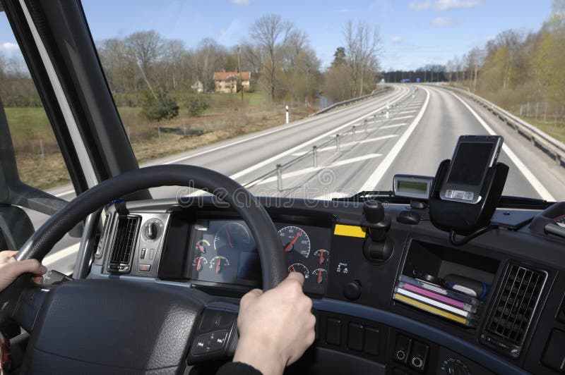 Truck view through windscreen