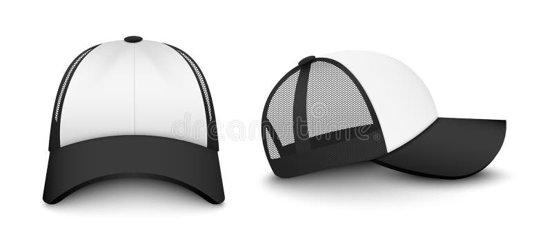 Download Trucker White Cap Realistic Mockup Front And Side Vector ...