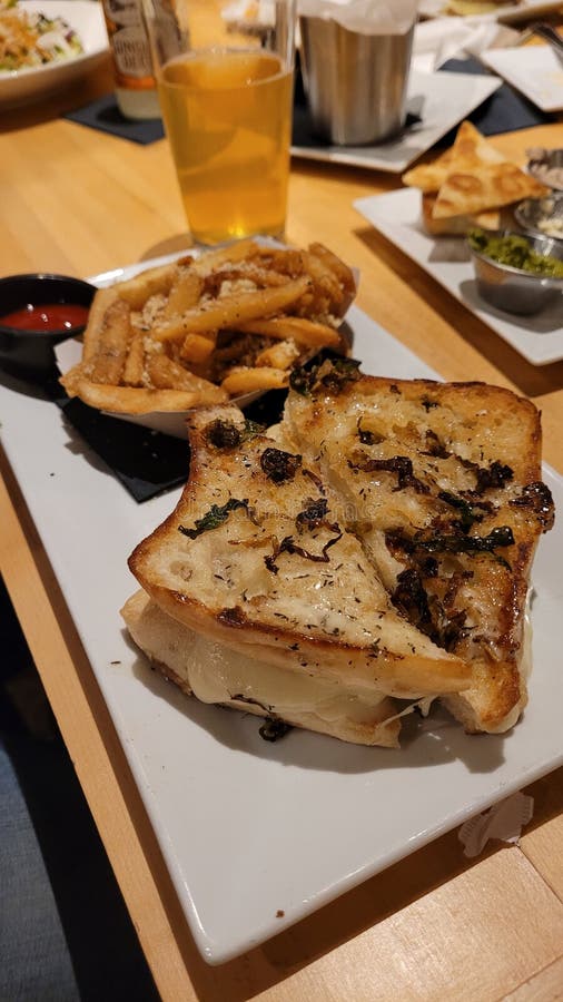 Truffle Grilled Cheese Sandwich with Fries Stock Photo Image of