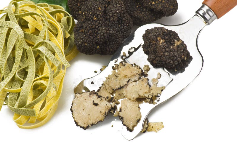 Freshly harvested truffles and sliced close up