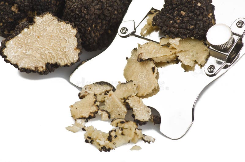 Freshly harvested truffles and sliced close up