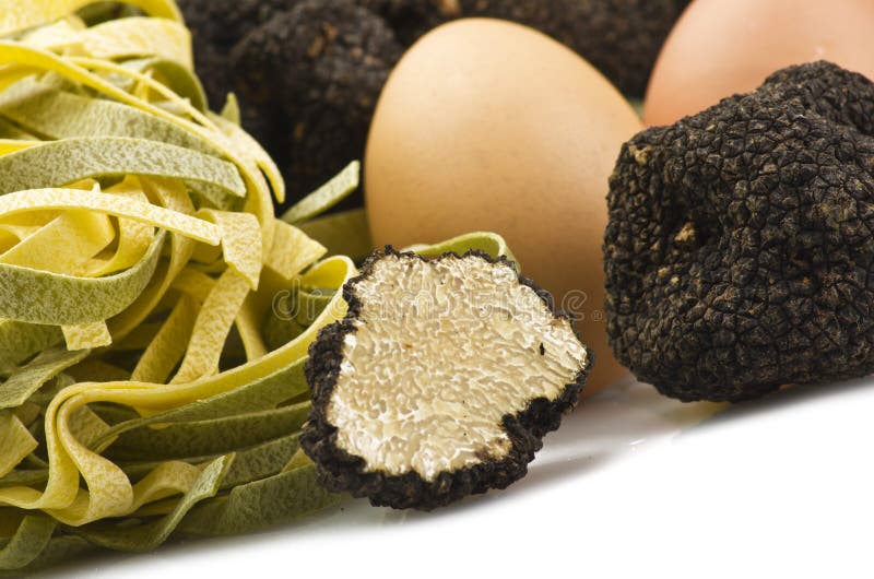 Freshly harvested truffles and sliced close up