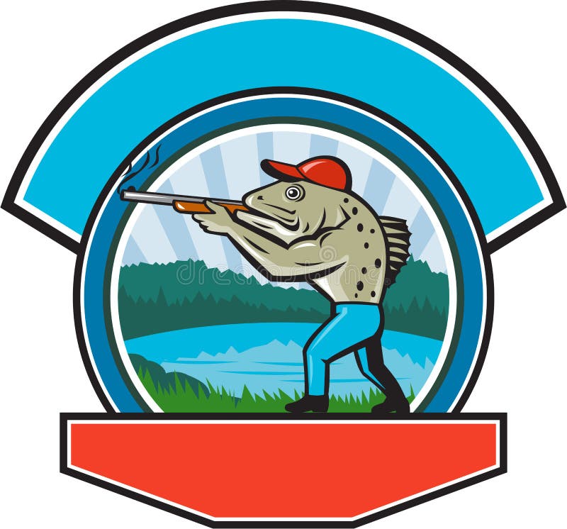 Truite de mer Hunter Shooting Circle Retro illustration de vecteur Truite de mer Hunter Shooting Circle Retro illustration de vecteur