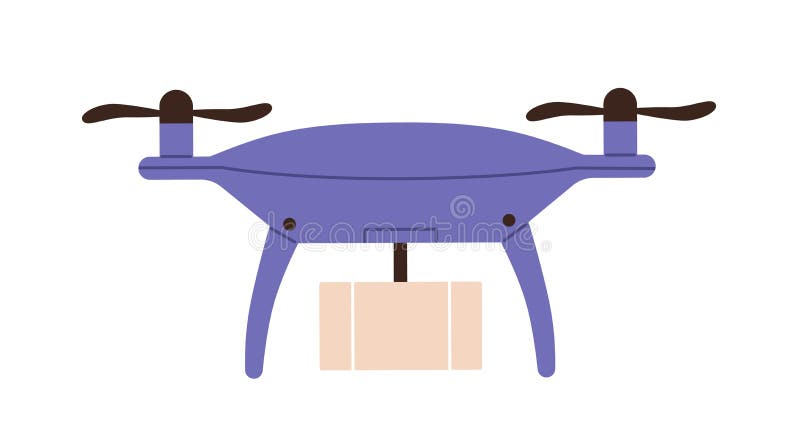 Trumleverans. obemannad dator som levererar kartong. Flygrobot som transporterar paket i paket. smart inlägg stock illustrationer