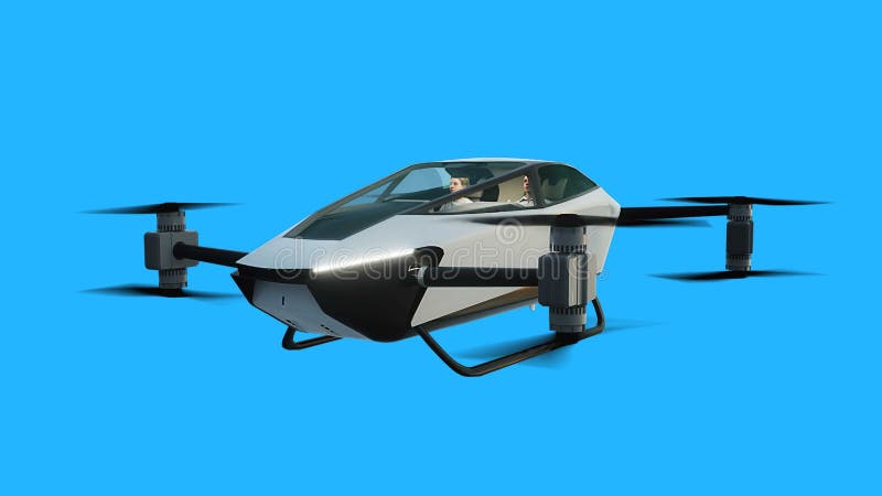 Trumon för flygkopterbil. framtida koncept. Grön skärmisolering 3d-rendering. stock illustrationer