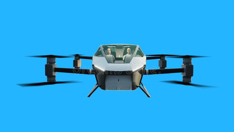 Trumon för flygkopterbil. framtida koncept. Grön skärmisolering 3d-rendering. vektor illustrationer