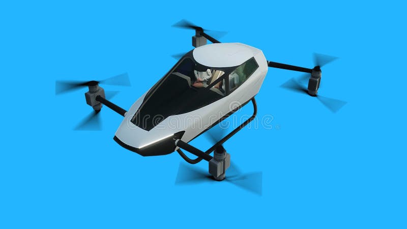 Trumon för flygkopterbil. framtida koncept. Grön skärmisolering 3d-rendering. vektor illustrationer