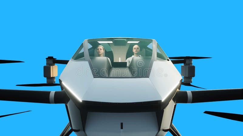 Trumon för flygkopterbil. framtida koncept. Grön skärmisolering 3d-rendering. vektor illustrationer