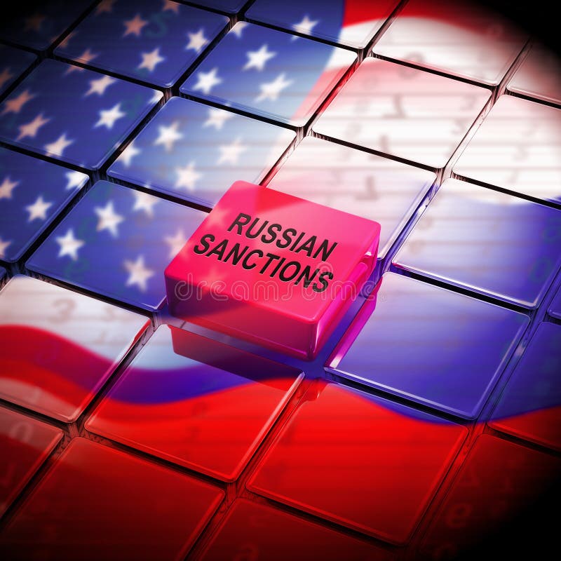 Trump Russia Sanctions Financial Embargo On Russian Federation. Putin Trade And Bank Accounts Restricted - 3d Illustration. Trump Russia Sanctions Financial Embargo On Russian Federation. Putin Trade And Bank Accounts Restricted - 3d Illustration