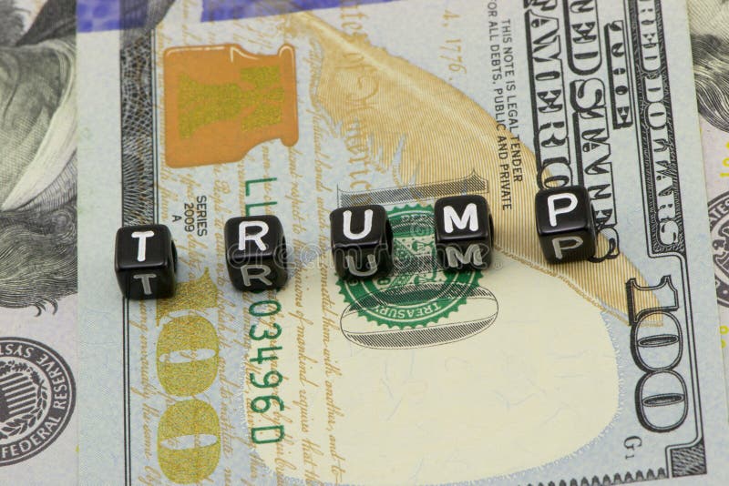 Trump word on dollars background