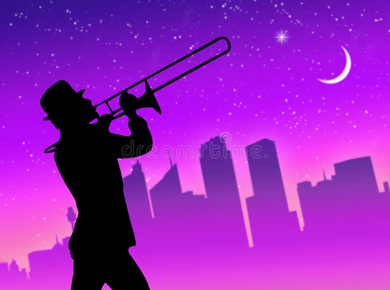Trumpet player in the city
